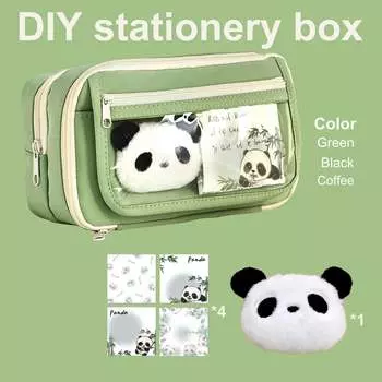 Канцелярский набор «Панда» из холста, милый мультяшный пенал большой емкости, самодельный органайзер с липкими заметками, выгодное предложение для подарков на выпускной или обратно в школу зелёный