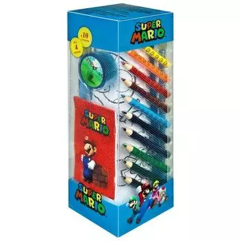 Канцелярский набор Super Mario, карандаш, точилка, линейка, ластик, 10 цветных карандашей, 6 фломастеров, раскраска, наклейка, памятка [предмет]