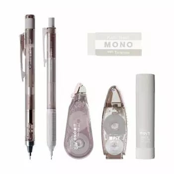 Канцелярский набор Tombow Pencil MONO x PiT, пастельное стекло, коричневый, 6 предметов (Механический карандаш 0,5 мм x 2 Ластик Клей-карандаш Корректирующая лента Клейкая лента) ПКК-6