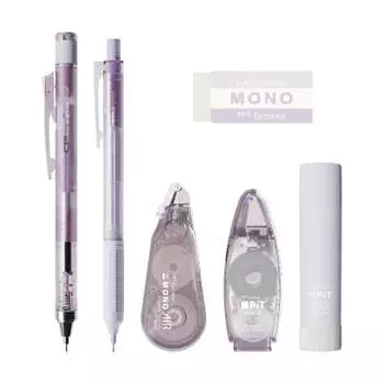 Канцелярский набор Tombow Pencil MONO x PiT, пастельное стекло, фиолетовый, 6 предметов (Механический карандаш 0,5 мм x 2 Ластик Клей-карандаш Корректирующая лента Клейкая лента) PCC-