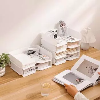 Канцелярский настольный лоток для файлов, прочная офисная полка для книг, складная полка для бумаги, пластиковый органайзер для документов формата А4 белый