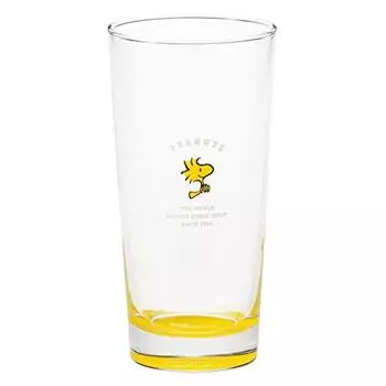 Kaneshotouki 617124 Peanuts Snoopy Glass Tumbler, Cup, L, Approx. 14.2 fl oz (415 ml), Simple, Point, Bottom Color, Yellow, Made in Japan