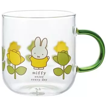 Kaneshotouki Dick Bruna Miffy 400140 Heat-resistant Glass Mug 13.5 fl oz (400 ml), Microwave Safe, Color Handle, Green, Rose