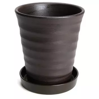 KANEYOSHI Flower Road Коричневый 6 с цветком Стильный Микава с цветком Неглазурованный горшечный Коричневый 6 с пластиной Нет. Тарелка, Горшок, Горшок, Посуда, Отверстие, Горшок, Керамика, коричневый