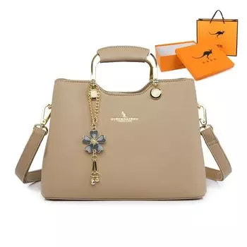 Kangaroo Accessible Luxury Women s Bag 2025 New Arrival Elegant Genuine Leather Handbag Women s Fashion Messenger Bag Qixi Gift for Wife Khaki (gift box)