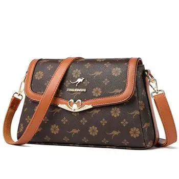 Kangaroo Counter Shoulder Western Style Fancy Crossbody Bag Brown Rose with Yellow