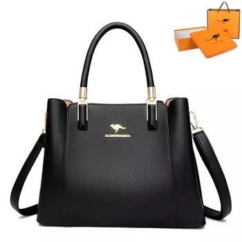 Kangaroo Elegant Middle-Aged Gift Genuine Leather Women s Bag Black (gift box)