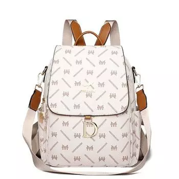 Kangaroo Genuine Goods Genuine Leather Women s Fashion Casual Backpack Rice white with yellow
