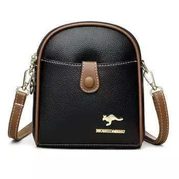 Kangaroo Genuine Leather Mobile Phone Small Bag Women 2025 New Genuine Leather Women s Bag Fashion Shoulder Messenger Bag All-Match Coin Purse Black