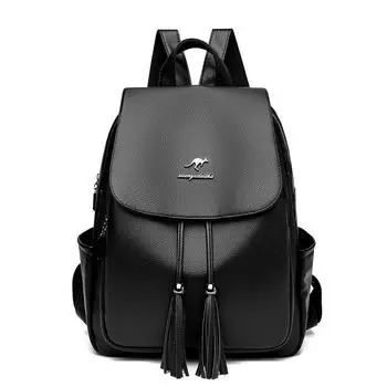 Kangaroo Leather Backpack Female 2025 New Arrival Tide Large Capacity All-Match Bag Baotou Layer Cowhide Soft Leather Korean Backpack Black