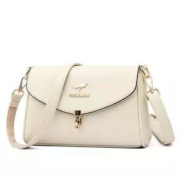 Kangaroo Middle-Aged and Elderly Women s One Shoulder Genuine Leather Bag Beige