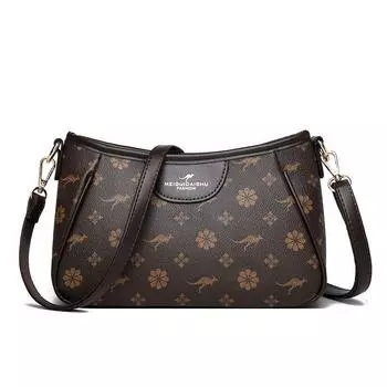 Kangaroo Retro Middle-Aged Fancy Shoulder Leather Women Bag Brown with Brown