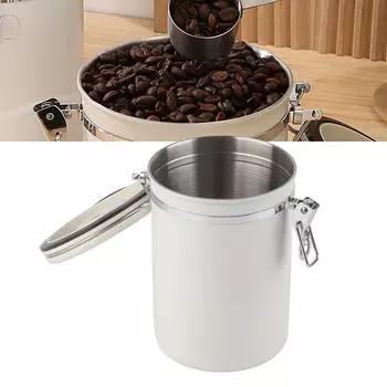Канистра для кофе 304, герметичный контейнер для хранения кофейных зерен из нержавеющей стали с ложкой, 1,8 л. 1.8L белый