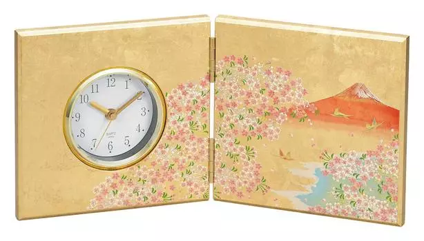 Kano table clock wall clock Hanafuji x 4 x 19 cm Kaga foil folding screen clock / 39.5