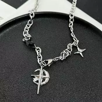 Kansai IV Eight-Pointed Stars All-Match Sweater Chain Black Onyx Chain length 50cm