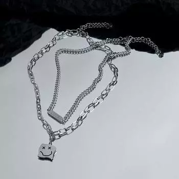 Kansai Smiling Face Double-Layer Twin T-shirt Sweater Chain Thick chain 46cm + 5cm/thin chain 40.5cm + 5cm