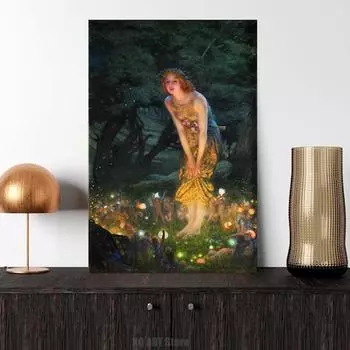 Канун летнего солнцестояния Эдварда Роберта Хьюза, холст, настенное искусство, репродукция, принт, ночная фея, известное искусство для гостиной, дома, без рамки 21x30cm No Framed
