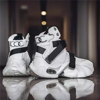 Kanye coconut shoes boys trendy leather white high-top dad shoes short high-soled hip-hop men s shoes sports boots 39 белый