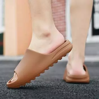 Kanye coconut slippers matte surface Amazon thick bottom stepping on shit feeling couple style fish mouth slippers 36