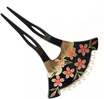 Kanzashi Makie Украшение для волос в японском стиле с жемчужинами вишневого цвета Повседневное использование Сделано в Японии kanzasi Watmosphere Аксессуар для волос После вечеринки Кимоно чёрный