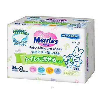 [Kao] Детские влажные салфетки Sururin Clean Baby от Mary s, смываемые водой Refill (64 листа х 3) х набор из 5 предметов