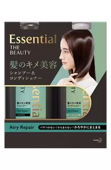 Kao Essential The Beauty Набор шампуня и кондиционера для красоты текстуры волос Airy Repair 500 мл x 2 Восстановление повреждений Уход за волосами Гладкие & чёрный