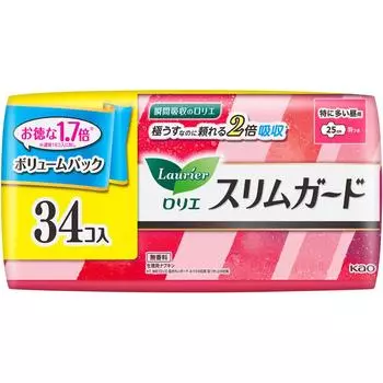 KAO Laurier SlimGuard Volume Pack для особо тяжелых дневных волос, 34 упаковки (Квази-лекарство) Салфетка Laurier Slim Guard Napkin Slim Пожалуйста, меняйте ее по мере необходимости во время