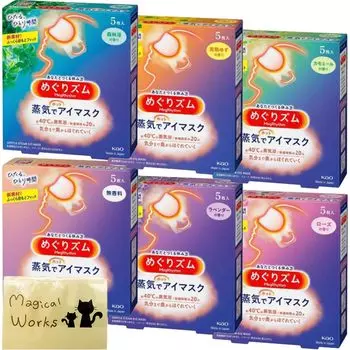 Kao Megrhythm Steam Hot Eye Mask Набор из 6 неароматизированных розовых ромашковых лесных банных спелых юдзу и лаванды по 5 шт. Салфетки Magical Works [Набор] +
