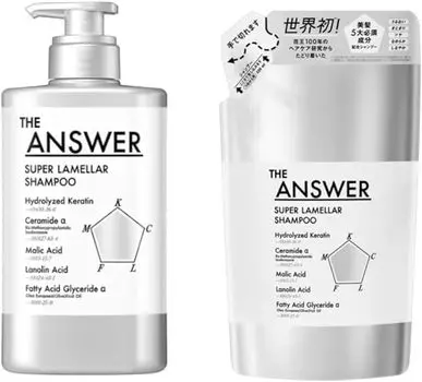 Kao THE ANSWER Super Lamella Shampoo 400 мл Bergamot Daphne Scent Synthetic Colorant Free Moisture Cohesion Shine Refill Set 320 мл & Non-Silicon серебряный