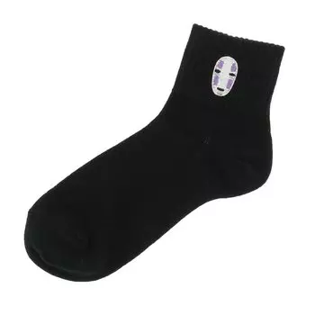 Kaonashi One Point Embroidery Low Crew Socks Black Socks School Socks Spirited Away Ghibli [Fukusuke] 23-25cm Women s