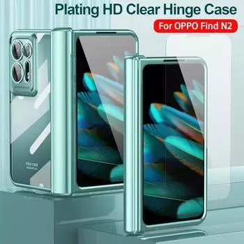 Капа для Oppo Find N2, чехол на петлях, прозрачный, полная защита, стекло переднего экрана, прозрачная HD-обложка для чехлов Find N2 5g For OPPO Find N2 чёрный