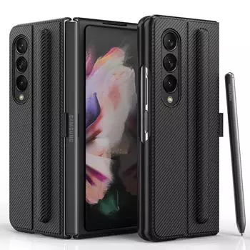 Капа для Samsung Galaxy Z Fold 4 5g, роскошный кожаный чехол с держателем для ручек, защитный чехол для Samsung Z Fold4 Fundas Only Case (No Pen) чёрный