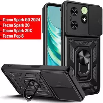 Капа для Tecno Spark GO 2024, чехол, защитное кольцо для камеры, чехол-подставка для Tecno Spark 20 20C Pop 8, противоударный чехол Tecno Spark GO 2024 чёрный