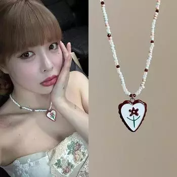 Капающая любовь цветок кулон бисерное ожерелье женская простая личность мода универсальная цепочка на шею свитер цепочка