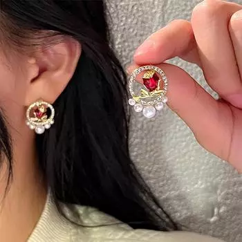 Капающая масляная красная роза жемчуг ретро стиль темперамент серьги нишевый дизайн изысканные серьги легкая роскошь гонконгский стиль