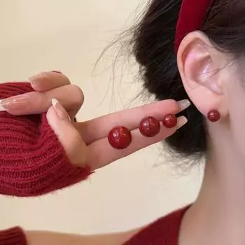 Капающая масляная шапочка-серьга-гвоздик, геометрические круглые серьги-бусины, ретро-серьги с красными бусинами для вечеринки 10mm