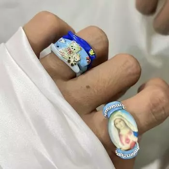 Капающая масляная живопись кольцо открытое кольцо нерегулярное эмалевое кольцо уникальное украшение в виде мультяшного медведя Style A