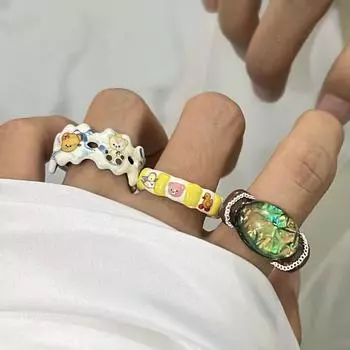 Капающее масло, мультяшный медведь, кольцо, открытое кольцо, неровное эмалевое кольцо, индивидуальное кольцо с рисунком, пара Style A