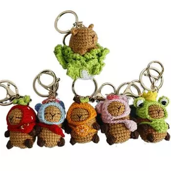Kapibala Knitting Capybara Doll Cartoon Crochet Keyrings Creative Capybara Keychains DIY Jewelry Style 4