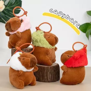 Капибала плюшевая подвеска в шляпе, кукла-капибара сумка подвесное украшение брелок маленькая кукла-машинка для захвата color mix and match
