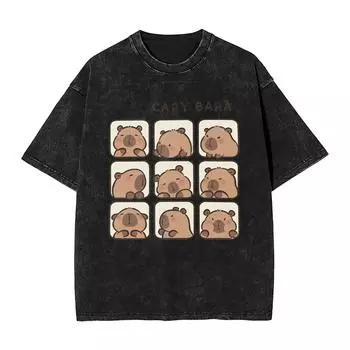 Капибара Грызун Любители Животных Юмор Хип-Хоп Футболки Футболка с Коротким Рукавом Пляжная Хлопковая Дышащая Одежда Оверсайз S