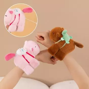 Капибара хлопающая круглая игрушка-браслет с защелкой, браслет с проволокой, вращающийся хвост, капибара, плюшевая кукла, кольцо на руку, забавные круги, подарок коричневый