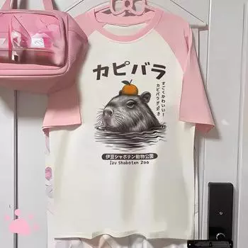 Капибара Капибара футболка женская летняя футболка для девочек y2k графика японская одежда S