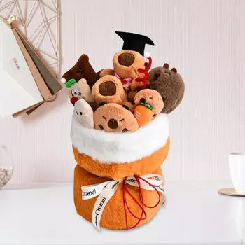 Капибара плюшевая цветочная композиция кукла подарок для праздников и мероприятий оранжевый