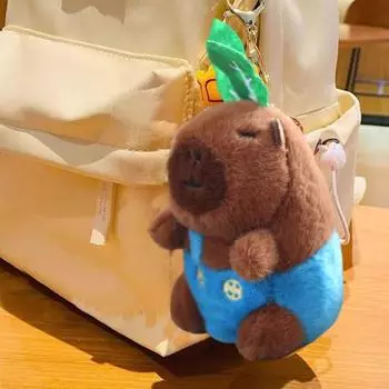 Капибара плюшевая кукла мягкие игрушки для девочек мальчиков мультяшный комбинезон форма капибара подвеска брелок сумка шарм фиолетовый
