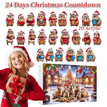 Капибара Рождественский Адвент Календарь Комплект Обратный Отсчет Рождественский Акрил Капибара Дерево Капибара 2D Дни 24 Календарь Подвеска Penda 260x180x30mm