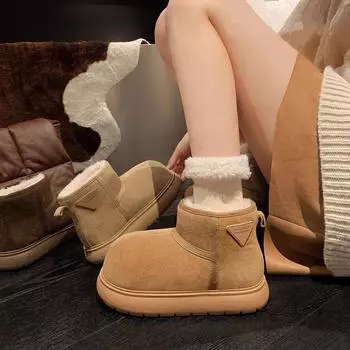 Kapibara thick-soled big-headed snow boots women s 2024 new velvet thickened one-pedal non-slip sleeve short boots 35 верблюд