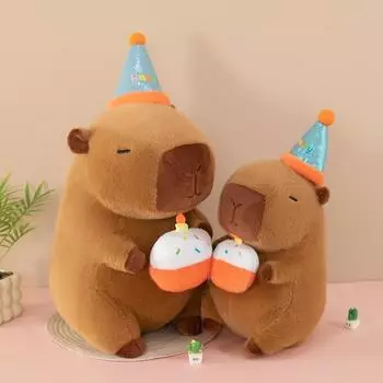 Капибара в шапке с соплями, Торт на день рождения, Плюшевая игрушка-кукла капибара, Милая кукла, Детская игрушка 30Cm (not counting hats)