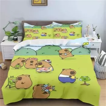 Капибары пододеяльник аниме постельное белье наволочка печатный общий детский и взрослый комплект двуспальный размер реактивная печать одеяло EU Single 135x200cm