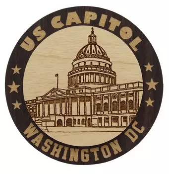 Капитолий США гравированный круглый магнит на холодильник сувенир подарок 4 x 4 коричневый